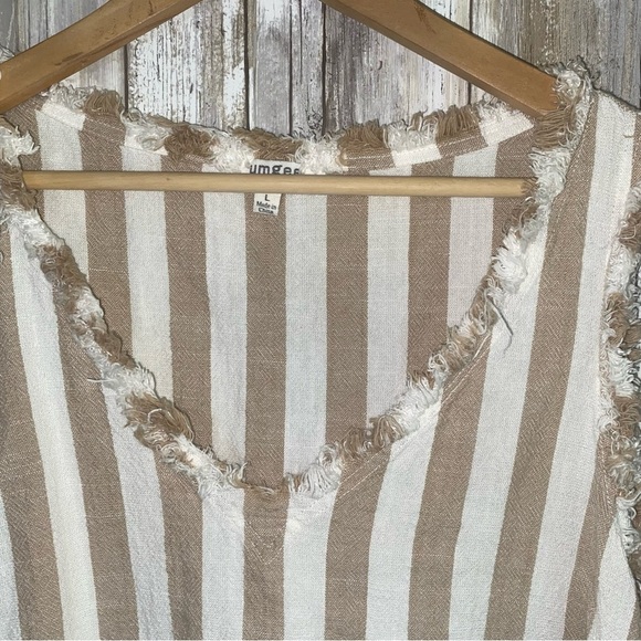 Umgee Latte Stripe Fringe Hem Dress - Picture 6 of 7